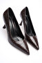Brown Crocodile Patterned Leather Low 8 cm Heel Shoper Stiletto Heeled Women's Shoes