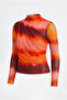 Women's Orange Mock Neck Printed Lined Long Sleeve Tulle Fabric Blouse - 2