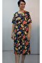 Black Yellow Red Blue Floral Print Short Sleeve Combed Viscose Dress - 6