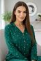 Green Mini Heart Patterned Button-Front Long Sleeve Bamboo Knitted Women's Pajama Set