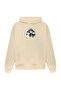 Unisex Mask Printed Oversized Loose Cut Cotton 3 Thread Ş Fleece-Lined Beige K Hooded Sweatshirt