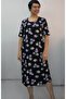 Black Lilac Floral Print Short-Sleeved Combed Viscose Dress - 7