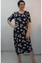 Black Lilac Floral Print Short-Sleeved Combed Viscose Dress - 4