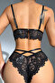 Women's Black Heart Buckle Cross Rubber Detailed Lace Underwear Set - 2