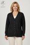 Women's Black V-Neck Buttoned Mother's Knitwear Cardigan