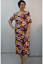 Navy Blue Saı Pink Burgundy Floral Patterned Short-Sleeved Combed Viscose Dress - 3