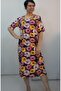Navy Blue Saı Pink Burgundy Floral Patterned Short-Sleeved Combed Viscose Dress