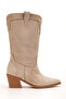 Beige Skin Cream Matte Suede Medium Size Perforated Summer Pointed Toe Western Cowboy Boots - 3