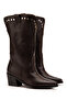 Bitter Brown Matte Leather Staple Pin Detail Medium Size Perforated Summer Pointed Toe Western Cowboy Boots - 5