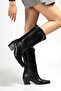 Black Matte Leather Staple Pin Detail Medium Hole Perforated Summer Pointed Toe Western Cowboy Boots