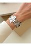 Steel Thick Flower Silver Handcuff Bracelet Adjustable Women Men Unisex - 2