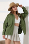Women's Oversized Cut Gabardine Shirt Jacket Khaki Green Light Casual Chic -Bnj4888 - 4