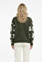 Women's Khaki V-Neck Floral Patterned Buttoned Knitwear Cardigan - 3