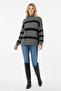 Women's Gray Black Striped Loose Turtleneck Knit Sweater