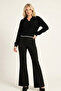 Women's Gray Textured Polo Collar Soft Knit Crop Sweater