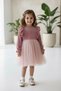 My Little Girl's Ruffles Detailed Bow Velvet Top Tulle Skirt Girl's Dress - Powder - 4