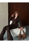 Blazer Jacket Wide Leg Pants Set Gold Button Detail - 4