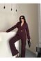 Blazer Jacket Wide Leg Pants Set Gold Button Detail - 4