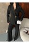 Blazer Jacket Wide Leg Pants Set Gold Button Detail - 4