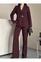 Blazer Jacket Wide Leg Pants Set Gold Button Detail - 2