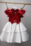 Girl's Red Velvet Bow White Layered Evening Dress - 4