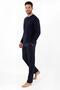 Men's Long Sleeve Half Button Navy Blue Cotton Stretch Fabric Pajama Set Comfortable Fit Stretchy Fabric C8T0N05