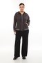 Women's Brown Seasonal Zippered Hooded Elastic Waist Paneled Accessories 2-Piece Tracksuit Set