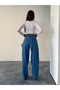 Side Belt Blue Buckle Cargo Pocket Detail Baggy Jeans - 5