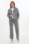 Women's khaki summer floral embroidered rhinestone elastic waist snap button 3-piece set