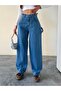 Side Belt Blue Buckle Cargo Pocket Detail Baggy Jeans - 4