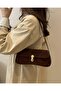 NORA Women's Suede Baguette Handbag with Single Shoulder Strap and Special Locking System - 3