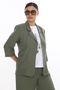 Women's Khaki Summer Elastic Waist Loose-Leg T-Shirt Printed 3-Piece Linen Set - 4