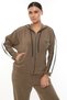 Women's Winter Special Embroidered Zippered Hooded Stone Tan Velvet Tracksuit Set - 4