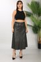 Women's Khaki Winter Belted Faux Leather Skirt