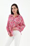 Pink Ethnic Patterned Lightweight Flowy Regular Fit Satin Surface Comfortable Fit Stylish Satin Shirt Blouse - 2