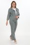 Women's khaki summer floral embroidered rhinestone elastic waist snap button 3-piece set - 3