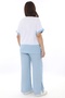 Women's Blue Summer Striped Elastic Waist Accessorized Linen 2-Piece Tracksuit Set - 5