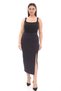 Women's Navy Blue Summer Elastic Waist Deep Slit Stretchy Long Pencil Skirt