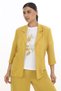 Women's Mustard Summer Elastic Waist Loose Long T-Shirt Printed 3-Piece Linen Set - 4