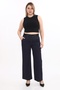 Women's Special Denim Fabric Summer Navy Blue Trousers with Rubber Belt