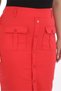 Women's Red Summer Elastic Waist Snap Front & Flap Knee-Length Skirt - 4