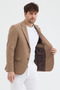 Pofuc Men's Beige Dobby Polyviscose Fabric Slim Fit Self-Wiping Mono Collar Sports Blazer Jacket - 5