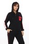 Women's Seasonal Striped Pocketed Hooded Black Tracksuit Set with Stone Accessories - 3