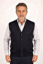 Men's Father Navy Blue Classic Cut V-Neck Front Buttoned Double Pocket Transitional Knitwear Vest