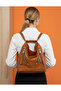 Soft Faux Leather Tan Women's Backpack and Shoulder Bag - 2