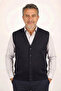 Men's Father Navy Blue Classic Cut V-Neck Front Buttoned Double Pocket Transitional Knitwear Vest - 2