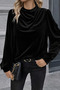 Black Round Neck Long Sleeve Zippered Velvet Blouse