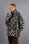 Leopard Patterned Half-Zippered Pocket Fleece Lined Plush O Oversized Sweatshirt