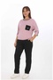 Women's Dusty Rose Seasonal Two-Piece Set with Sleeves and Piped Pockets with Jacquard Detail