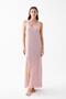 Women's Pink Lace Textured Slit Long Nightgown - 2